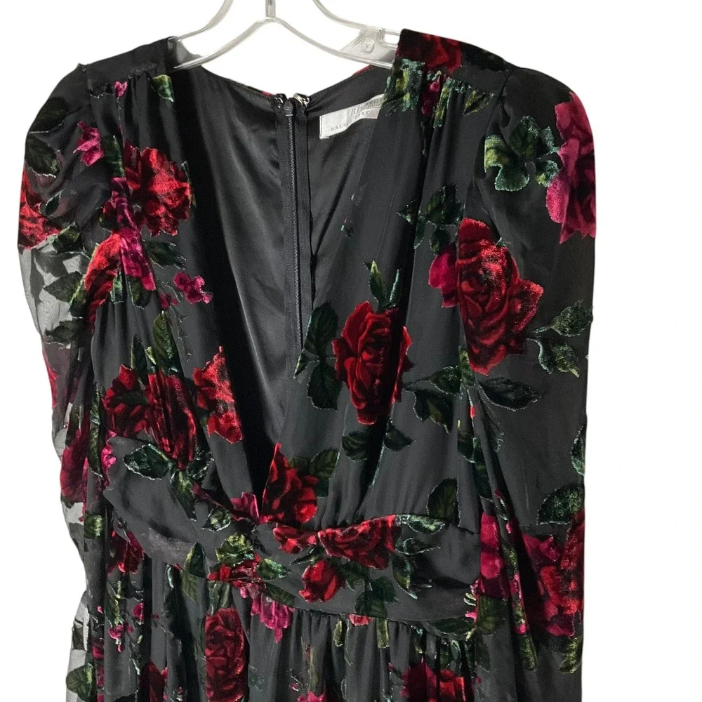 Rachel Parcell Burnout Velvet Maxi Dress V-Neck Gown Black Red Size 8 *READ FLAW - Picture 3 of 10